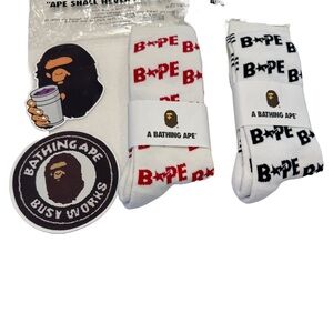 Bape A Bathing Ape Set Of 2 Pairs Of Socks & 2 Bathing Ape Stickers NEW